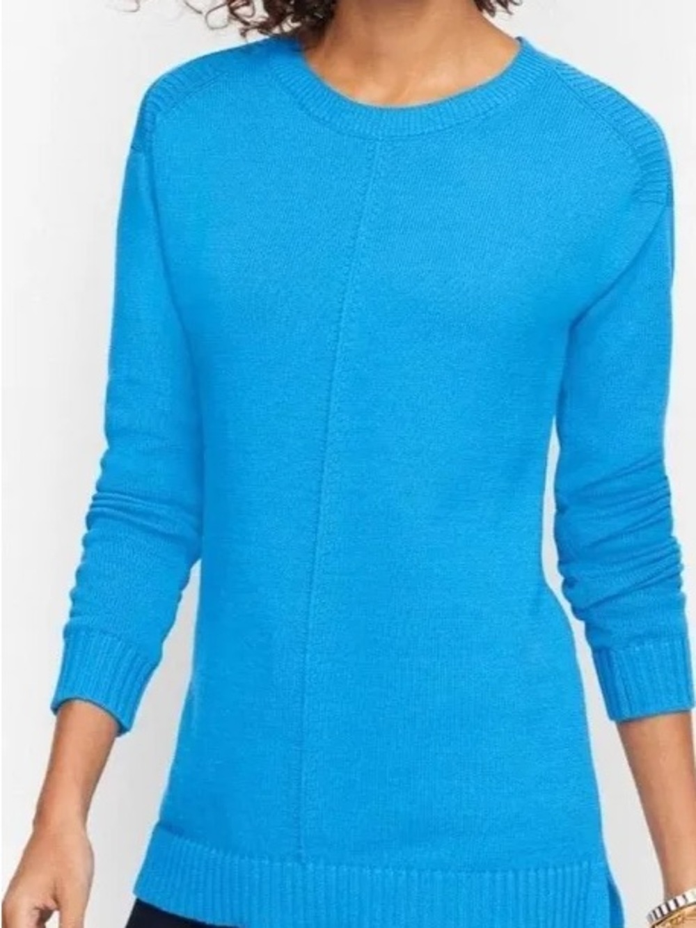 Talbots Tunic Front Seam Cotton Long Sleeve Crew Neck Sweater